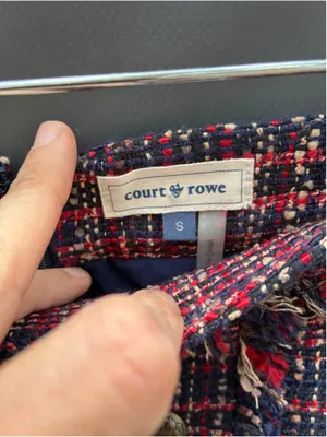 Court & Rowe Belle Noel Plaid Mini Skirt in red & blue tweed with brass buttons thumbnail 5