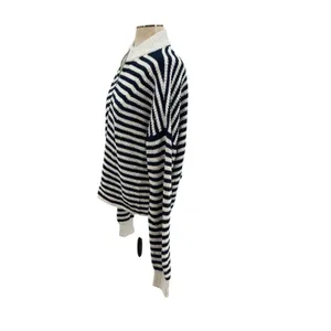 Madewell Ribbed Half-Zip Sweater in Stripe Ivory White Navy Blue‎ Size XXL thumbnail 8