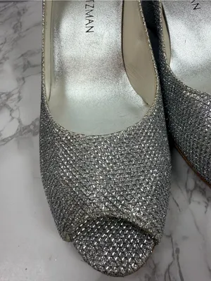 Stuart Weitzman Annaform Size 8 Silver Formal Wedge Pump Heels thumbnail 4