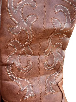 Western-Style Brown faux leather Cowboy Boots With Embroidered Design Side Zippe thumbnail 6