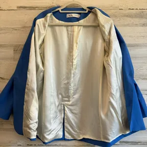 Zara Women's XXL Classic Single Breasted‎ Longline Oversized Blazer Jacker Blue thumbnail 7