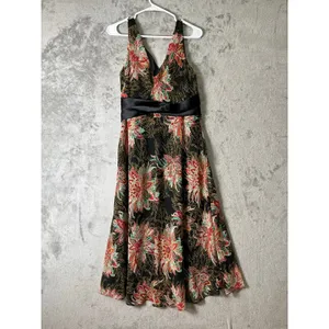 Vintage Y2K Floral Satin Midi Dress Fairy‎ Grunge Boho Tie Waist Sleeveless Med thumbnail 3
