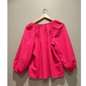 Gap‎ Pink Splitneck Button Front Blouse Puff Sleeve V-Neck Peasant Top Medium thumbnail 3