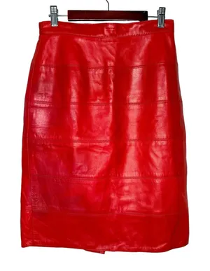 Vakko Neiman Marcus Vintage Red Leather Pencil Skirt Made In USA 80s Size 8 thumbnail 1