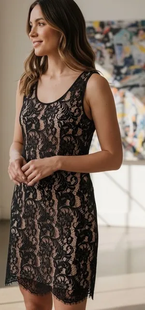 Wilfred Aritzia Black Lace Shift Dress Nude Lining Eyelash‎ Hem Mini Womens Med thumbnail 1