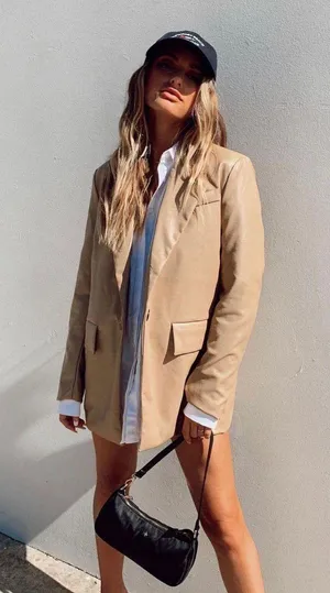 Princess Polly Jocelyn Beige Leather Blazer thumbnail 1