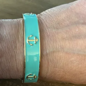 Gold tone turquoise enamel anchor hinged bangle bracelet thumbnail 2