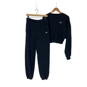Alo Yoga Accolade Black Crewneck Jogger Sweatpants Set Estimated Small thumbnail 2