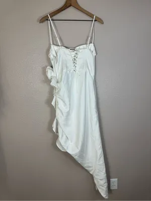 Club L London On The List White Asymmetrical Corset Midi Dress Floral Drape $145 thumbnail 11