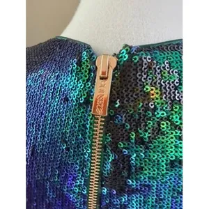 House of CB Cristobal Iridescent Sequin Mini Dress Green Blue Medium thumbnail 8