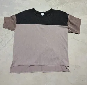 BKE NWT Short Sleeve Colorblock Ribbed Top - Oat black small MSRP$37 thumbnail 1