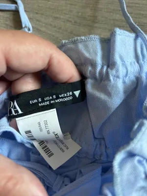 Zara Light Blue Ruffle Tie-Front Tank Top thumbnail 3