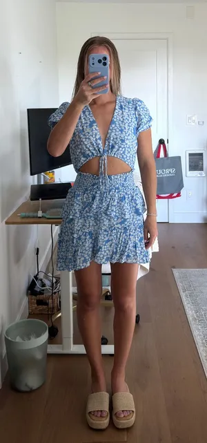 Blue Cutout Floral Dress thumbnail 1