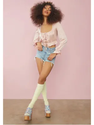 Sugar Thrillz Rose Cup Of Tea Satin Tie Front Crop Top Size M (18” PTP) NWT thumbnail 7