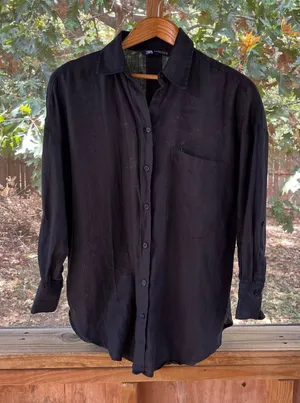 Zara Women's Black 100% Linen Oversized Button Down Shirt Size XS thumbnail 1