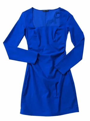 Bershka Royal Blue Square-Neck Ruched Mini Dress thumbnail 1