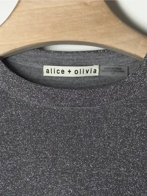 Alice + Olivia Ciara Silver Metallic Cropped Sweater Top Size Small Glam Y2K thumbnail 5