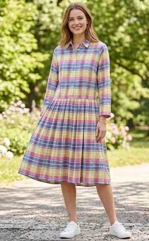 Lands’ End size 12 retro styled plaid dress. 100% cotton. thumbnail 1