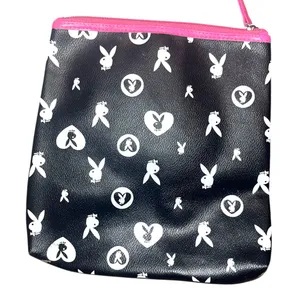 Playboy Monogram Makeup Bag / Pencil Pouch / Clutch Purse Pink Black thumbnail 1