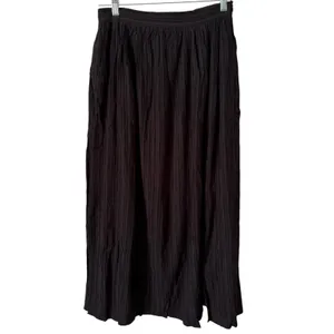 NWT Lulus Midsummer Memories Black Mid Rise Maxi Skirt Size Medium Crinkle Pleat thumbnail 4