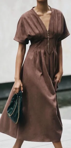 Anthropologie The Tobie Faux Suede Maxi Shirt Dress by Exquise, Size XS thumbnail 1
