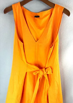 Ann Taylor L Linen Blend Sleeveless Orange V-Neck Midi Dress with Tie Waist thumbnail 1