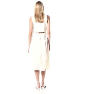 ADRIANO GOLDSCHMIED Libby Button Back Midi Dress w Pockets LINEN White Medium M thumbnail 4