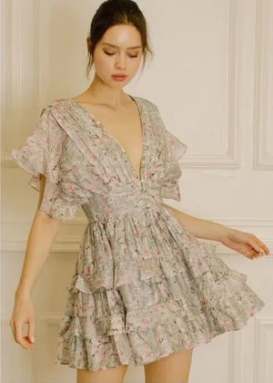 Talulah Floral Tiered Ruffle Open Back Mini Dress S thumbnail 1