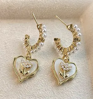 Gold Plated Pearl Flower Earrings thumbnail 1