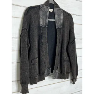 POL Brown Black Cardigan Small Open Front Chunky Knit Acid Wash Boho Grunge thumbnail 5