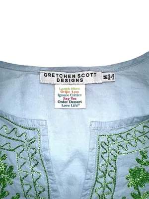 Gretchen Scott Designs 3/4 Sleeve Sky Blue Green Embroidered Tunic MEDIUM thumbnail 3