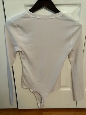 Abercrombie & Fitch Soft A&F Essentials Crewneck Ribbed Bodysuit in White thumbnail 3