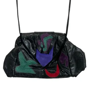 Vintage 1980s‎ Faux Leather Crossbody Patch Colorful Purse thumbnail 1