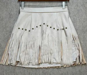 Western Boho Fringed Studded Mini Skirt Women S Beige Festival Costume SHEIN thumbnail 1