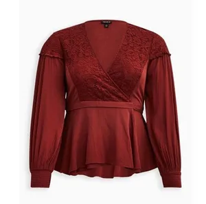 Torrid Crinkle Gauze Lace Inset Surplice Top Blouse Women’s Sz 1 1X/14-16 Red thumbnail 1