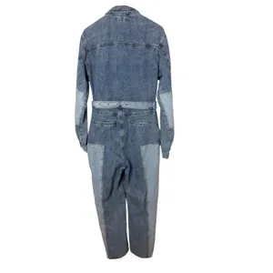 PrettyLittleThing Womens Patchwork Denim Jumpsuit Blue‎ Long Sleeve Size 10 thumbnail 7