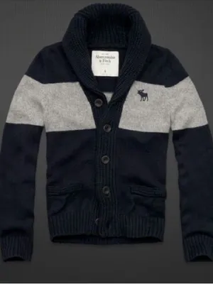 Abercrombie & Fitch Womens M Navy Gray Moose Shawl Collar Cardigan Sweater thumbnail 4