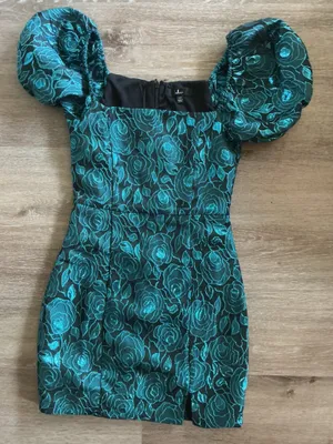 Lulus Teal and Black floral homecoming dress thumbnail 1