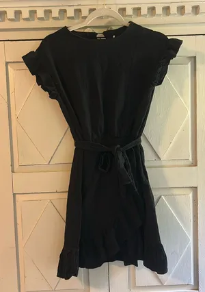 Black ruffle mini dress thumbnail 1