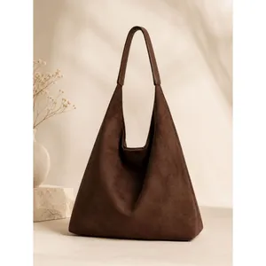 Coffee Brown Suede Slouchy Hobo Tote Crescent Bag Set + Mini Suede Shoulder Bag thumbnail 6