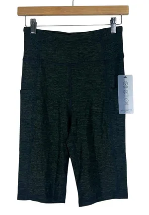 NWT Nine West Active Space Dye Biker Shorts Green Athletic Yoga Pockets Size S thumbnail 1