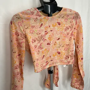 Zara Paisley Printed Open Back Bell Sleeve Crop Top 7521 thumbnail 7