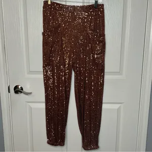 Free People Morelia Bronze Sequin Jogger Pants Sz M Shiny Sparkly Party Festival thumbnail 5