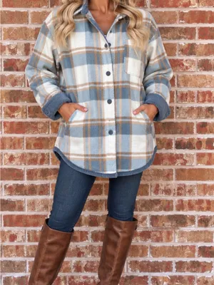 Love Tree Reversible Slate Blue Corduroy Plaid Fleece Shacket Jacket Women’s XL thumbnail 10