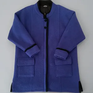Icelandic Design Coat L Blue Boiled Wool Zip Button Trim Pocket Nordic Winter thumbnail 1