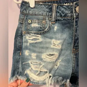American Eagle Dual Color‎ Acid Wash Distressed Denim Jean Shorts Blue Size 00 thumbnail 2