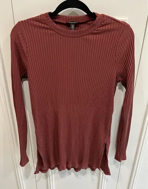 Eileen Fisher Rib‎ Knit Stretch Tunic Top Rust Brown Minimalist Quiet Luxury thumbnail 1