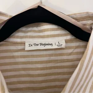 In the Beginning Tan and White Stripped Mini Cotton Dress Marissa Button Down thumbnail 7