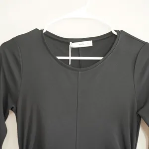Mango MNG Black Long Sleeve Ruched Side Midi Dress‎ Womens Size XS NEW Chic Goth thumbnail 4