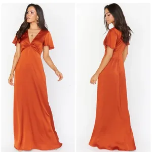 Show Me‎ Your Mumu Rome Twist Gown Burst Orange Satin V Neck Maxi Dress sz L thumbnail 2